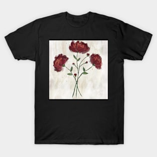 Red Flowers with buds on textured background in impressionist style T-Shirt